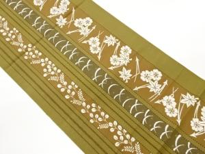 本場筑前博多縞に吹き寄せ・露芝・萩模様織出し名古屋帯